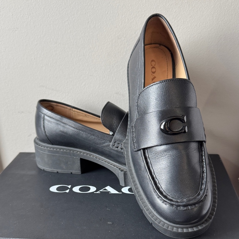 Coach Black Leather Slip-On Loafers Size 7 - Picture 6 of 17
